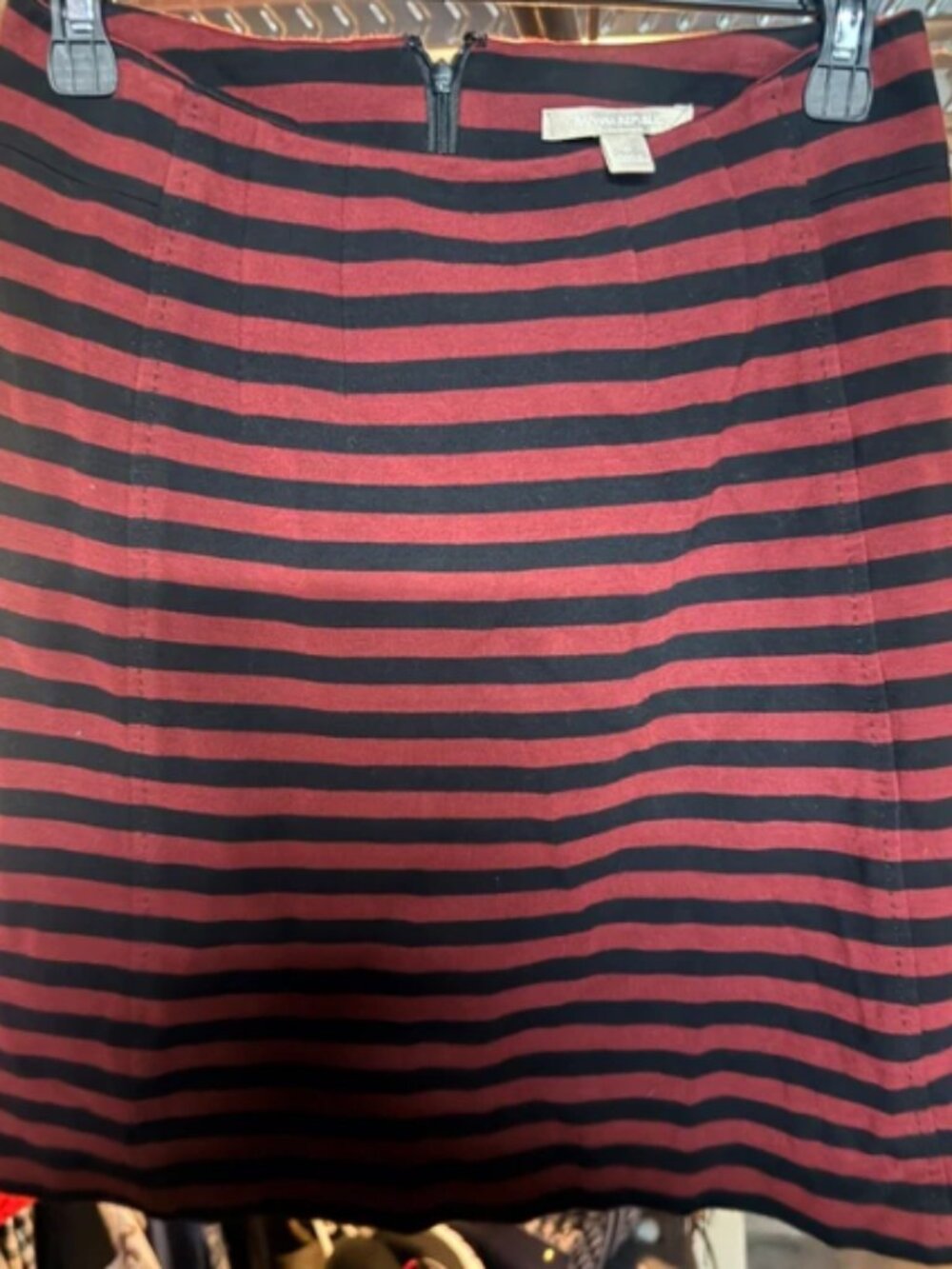 Striped A-line mini skirt.